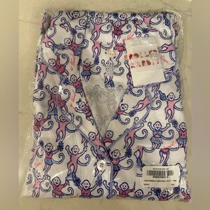 Roller Rabbit Pink and Blue Monkey Print Pajamas